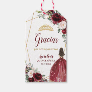 Burgundy Blommigt Princess Krona Quinceanera Presentetikett