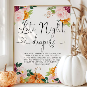Burgundy blommigt pumkin Late night diaper match Poster