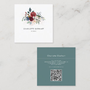 Burgundy Blommigt QR Code Greenery Florist Fyrkantigt Visitkort