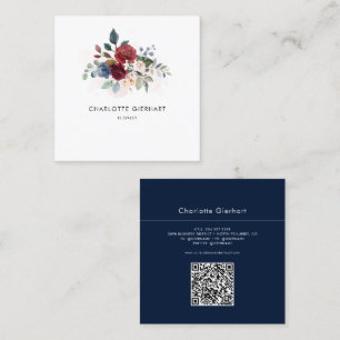 Burgundy Blommigt QR-kod Botaniskt florist Fyrkantigt Visitkort