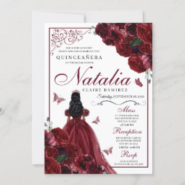 Burgundy Blommigt Quinceanera Birthday-inbjudan Inbjudningar