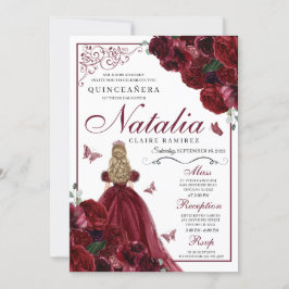 Burgundy Blommigt Quinceanera Birthday-inbjudan Inbjudningar