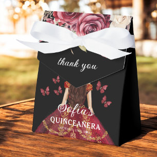 Burgundy Blommigt Quinceañera Butterflies Presentaskar