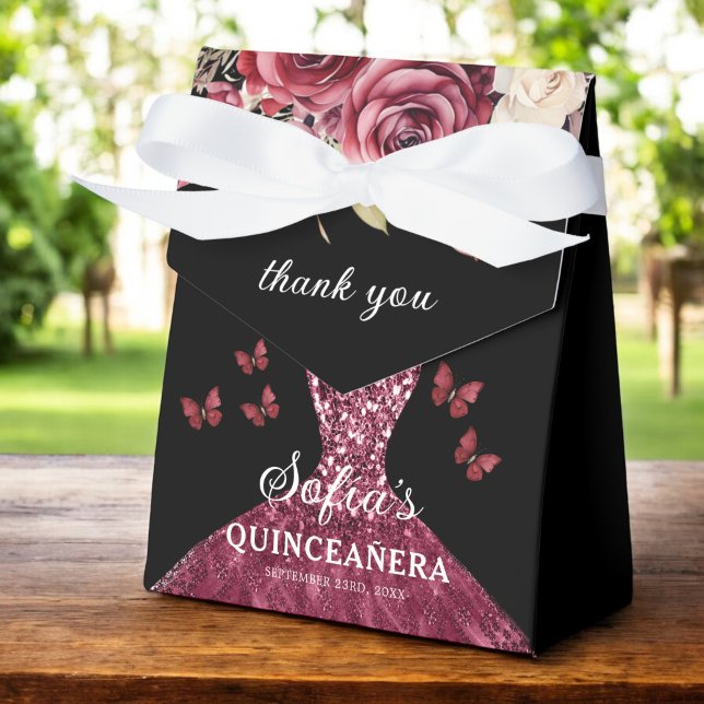 Burgundy Blommigt Quinceañera Butterflies Presentaskar (Skapare uppladdad)