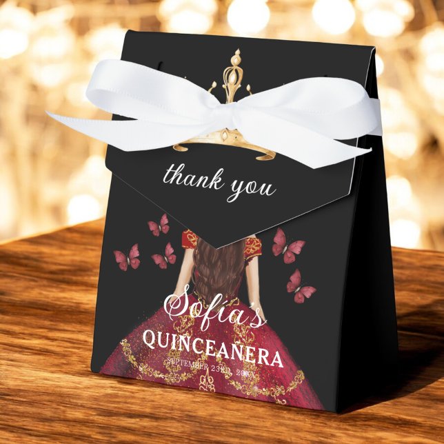 Burgundy Blommigt Quinceañera Butterflies Presentaskar (Skapare uppladdad)