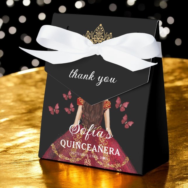 Burgundy Blommigt Quinceañera Butterflies Presentaskar (Skapare uppladdad)