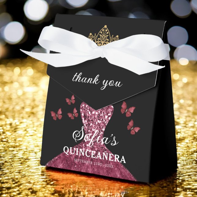 Burgundy Blommigt Quinceañera Butterflies Presentaskar (Skapare uppladdad)