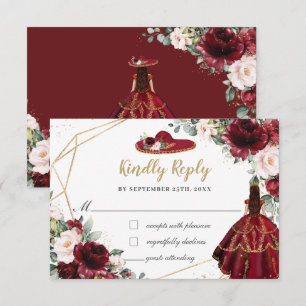 Burgundy  Blommigt Quinceañera Charro Hat OSA Kort