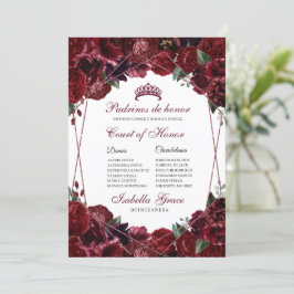 Burgundy Blommigt Quinceanera Court of Honor Inbjudningar