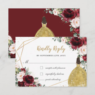 Burgundy Blommigt Quinceañera Guld Princess OSA Kort