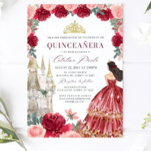 Burgundy Blommigt Quinceanera-inbjudan Red