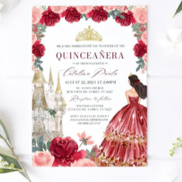 Burgundy  Blommigt Quinceanera-inbjudan Red Inbjudningar