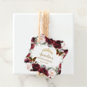 Burgundy Blommigt Quinceañera Krona Butterfly Gåvor Etiketter