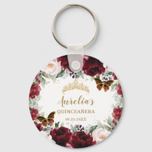 Burgundy Blommigt Quinceañera Krona Butterfly Nyckelring