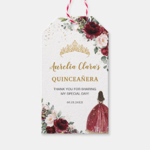Burgundy Blommigt Quinceañera Princess Favor Presentetikett