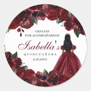 Burgundy Blommigt Quinceanera Round Stickers Runt Klistermärke
