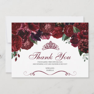 Burgundy Blommigt Quinceanera Tack Kort