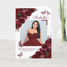 Burgundy Blommigt Quinceanera Tiara Butterflies