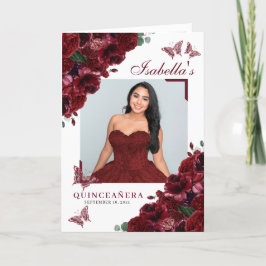 Burgundy Blommigt Quinceanera Tiara Butterflies Program
