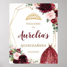 Burgundy  Blommigt Quinceañera Tiara Välkommen