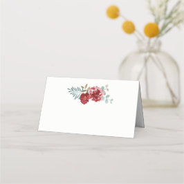 Burgundy Blommigt Ro Foliage Bouquet Bröllop Placeringskort