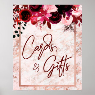 Burgundy Blommigt & Ro Guld Bröllopskort & gåvor Poster