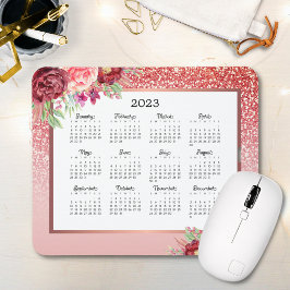 Burgundy Blommigt Ro Guld Glitter 2023 Kalender Musmatta