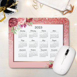 Burgundy Blommigt Ro Guld Glitter 2023 Kalender Musmatta