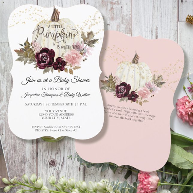 Burgundy Blommigt Ro Guld Pumpkin Baby Shower Inbjudningar (Skapare uppladdad)
