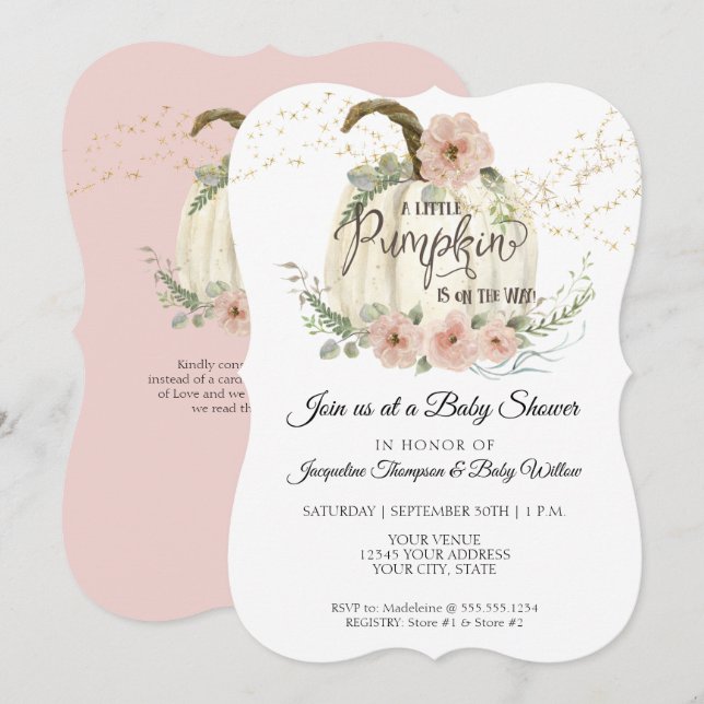 Burgundy Blommigt Ro Guld Pumpkin Baby Shower Inv Inbjudningar (Fram/baksida)