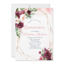 Burgundy Blommigt Ro Guld Quinceañera Birthday