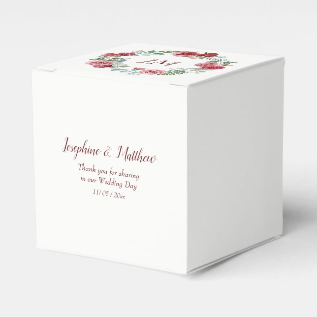 Burgundy Blommigt Ro, utandningsmonogram Bröllop Presentaskar (Framsidan Sidan)