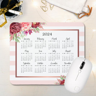 Burgundy Blommigt Rosa Rand 2024 Kalender Musmatta