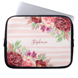 Burgundy  Blommigt Rosa Rand Monogram Laptop Fodral