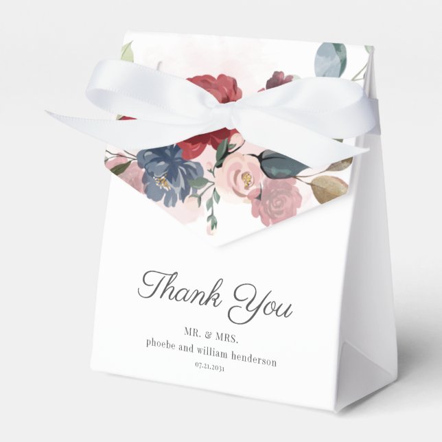 Burgundy Blommigt Rustic Bröllop Presentaskar (Framsidan Sidan)