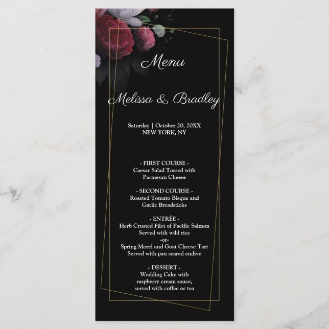 Burgundy Blommigt Rustic Menu Program (Framsida)