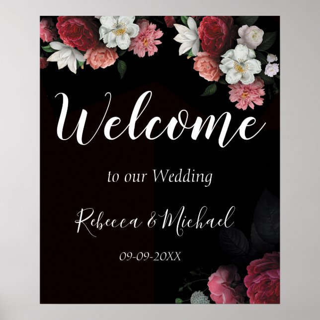 Burgundy Blommigt Rustic Poster (Framsidan)