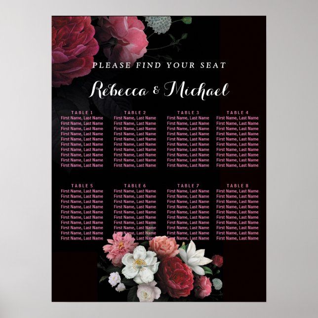 Burgundy Blommigt Rustic Poster (Framsidan)