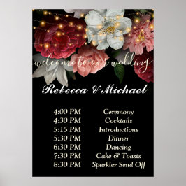 Burgundy Blommigt Rustic stringOrder of Events Poster