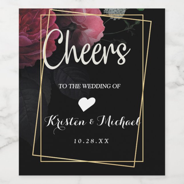 Burgundy Blommigt Rustic Vinflaska Etikett (Singel etikett)