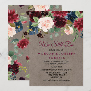 Burgundy Blommigt Rustic Vow Renewal... Inbjudningar