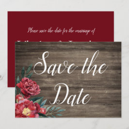 Burgundy Blommigt Rustic Wood Save Date Card Inbjudningar