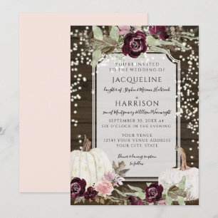 Burgundy Blommigt RusticTwinkle Ljus Bröllop Inbjudningar