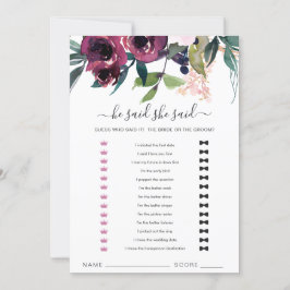  Burgundy-Blommigt sa att hon sa "Game Card" Tack Kort