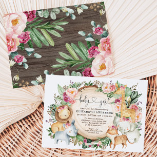 Burgundy  Blommigt Safari Jungle Baby Shower Inbjudningar