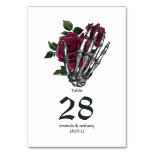 Burgundy Blommigt Skeleton Gothic Bröllop Bordsnummer