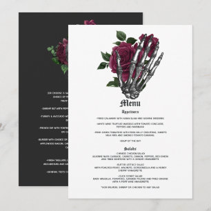Burgundy Blommigt Skeleton Gothic Bröllop Meny