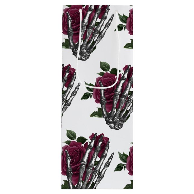 Burgundy Blommigt Skeleton Gothic Halloween Bröllo (Framsidan)