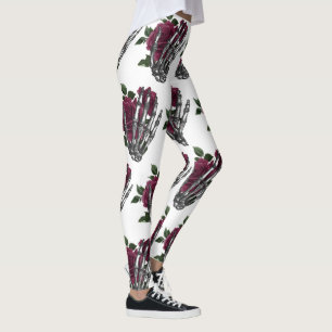 Burgundy Blommigt Skeleton Hand Gothic Leggings
