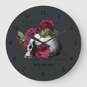 Burgundy Blommigt Skullig Gothic Skull Stor Klocka